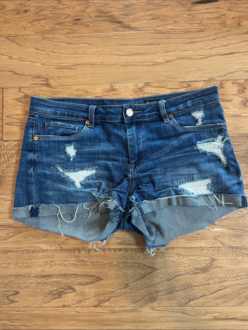 Blank NYC Dark Blue Distressed Denim Shorts